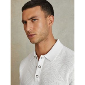 REISS LUPTON Cotton Textured Press Stud Polo Shirt